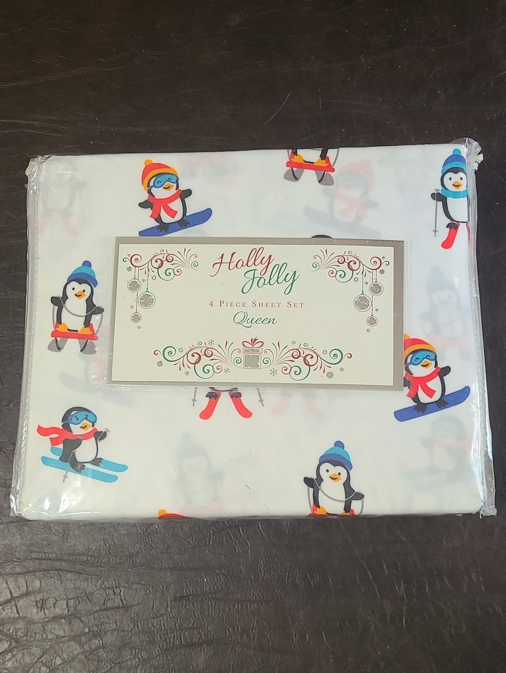 Penguin 4 Piece Queen Sheet Set - White with Multicolor Penguins